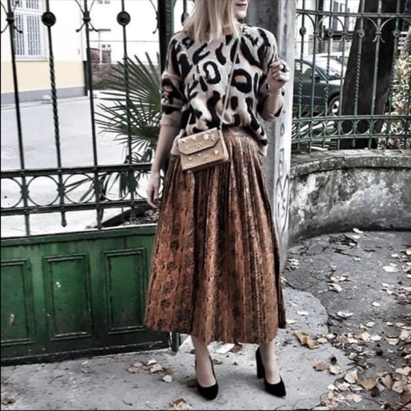 Zara Dresses & Skirts - ZARA Faux Leather Snake Print Midi Skirt NWT XS